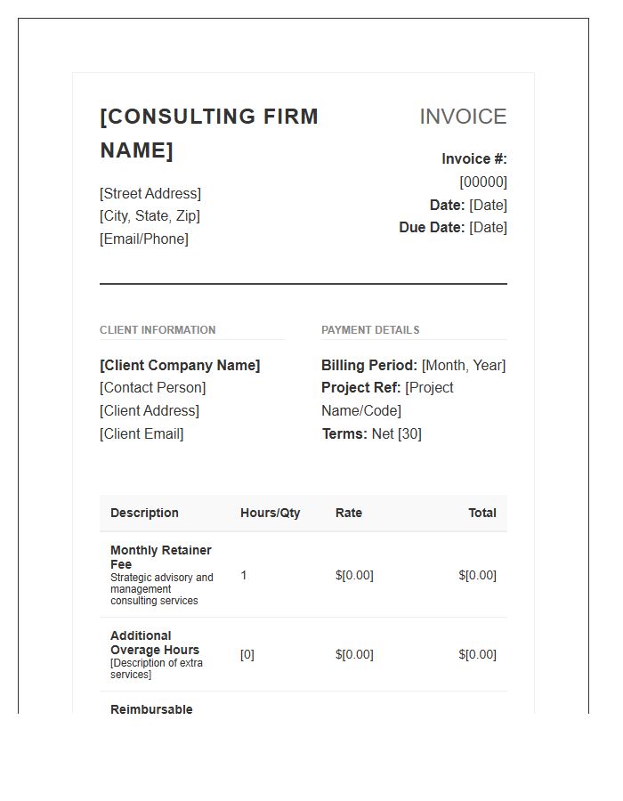 Management Consulting Monthly Retainer Invoice Template