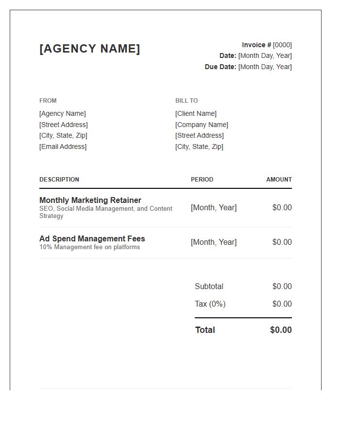 Marketing Agency Monthly Retainer Invoice Template