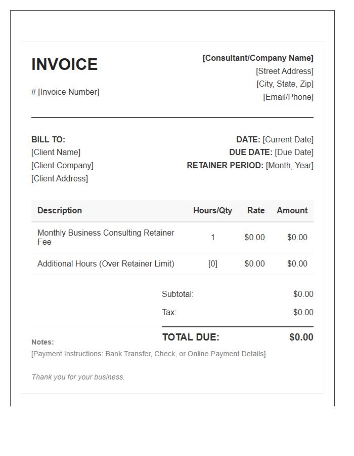 Monthly Business Consulting Retainer Invoice Template