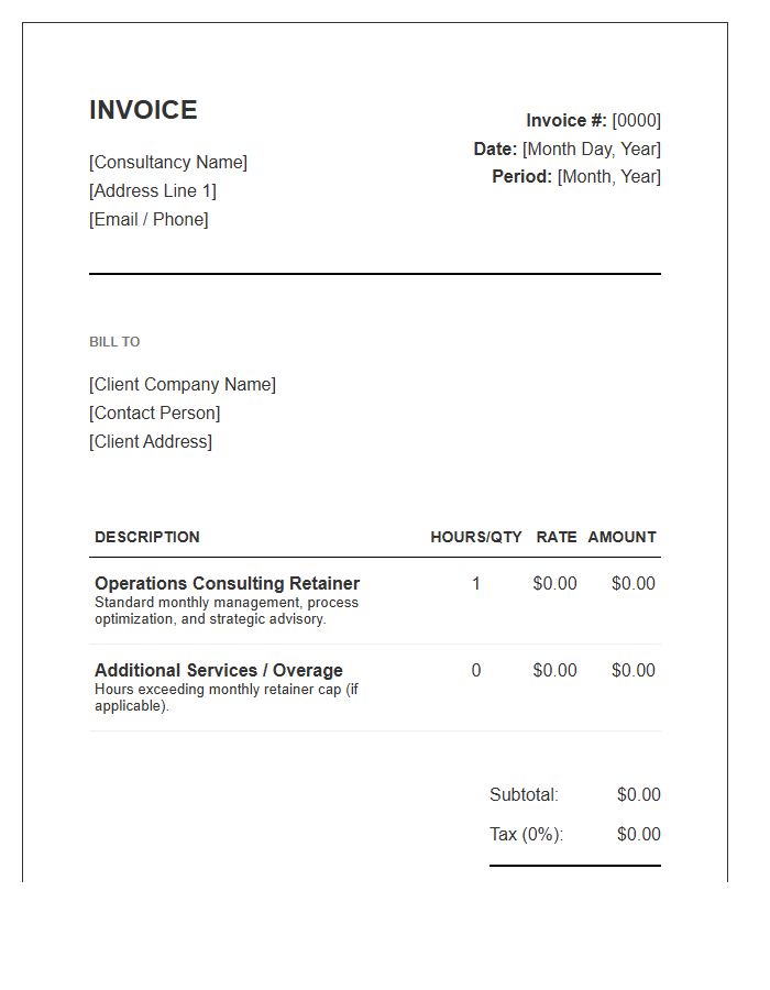 Operations Consulting Monthly Retainer Invoice Template