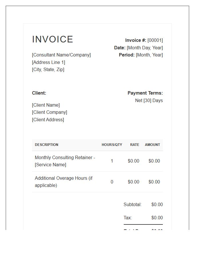 Professional Monthly Retainer Consulting Invoice Template