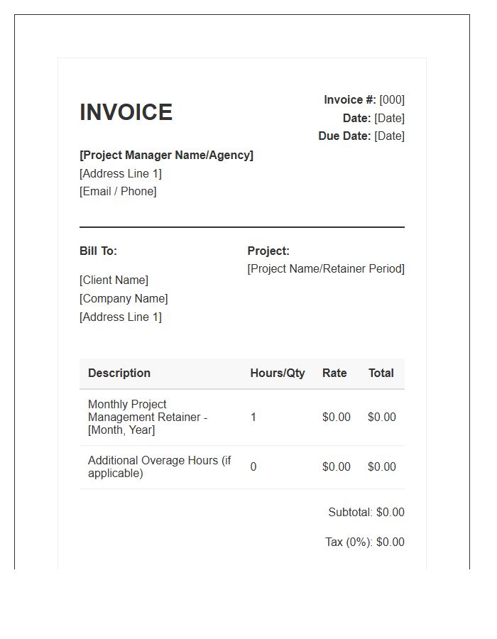 Project Management Monthly Retainer Invoice Template