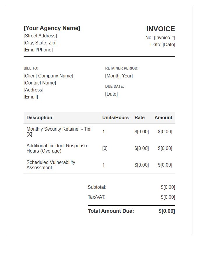Security Consulting Monthly Retainer Invoice Template