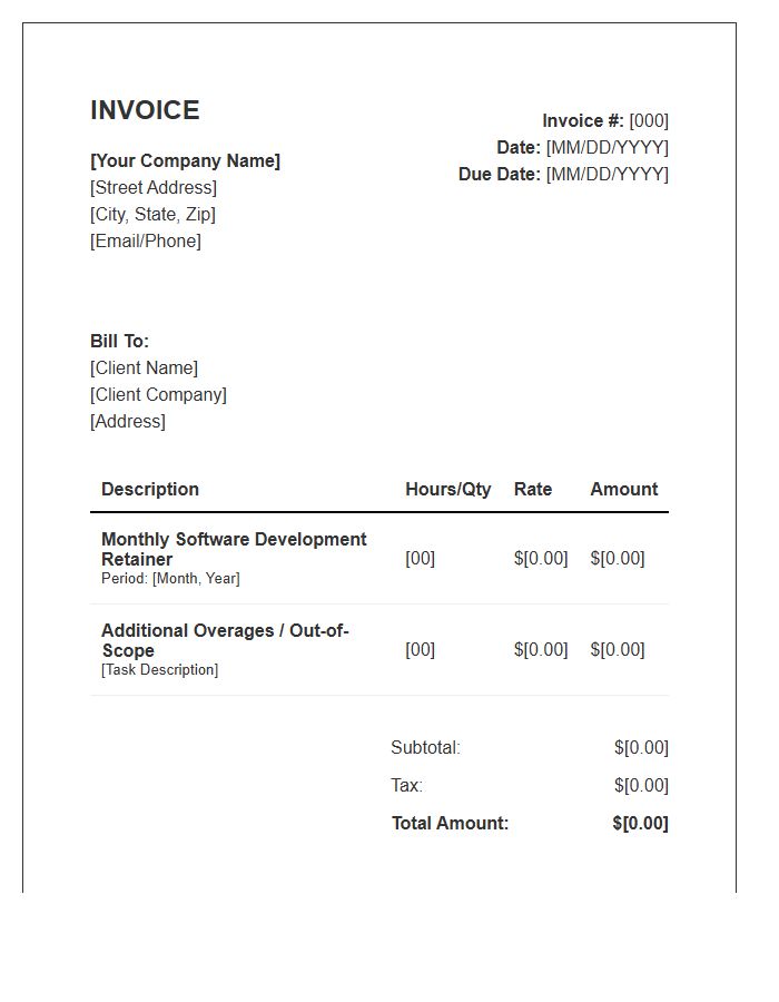 Software Development Monthly Retainer Invoice Template