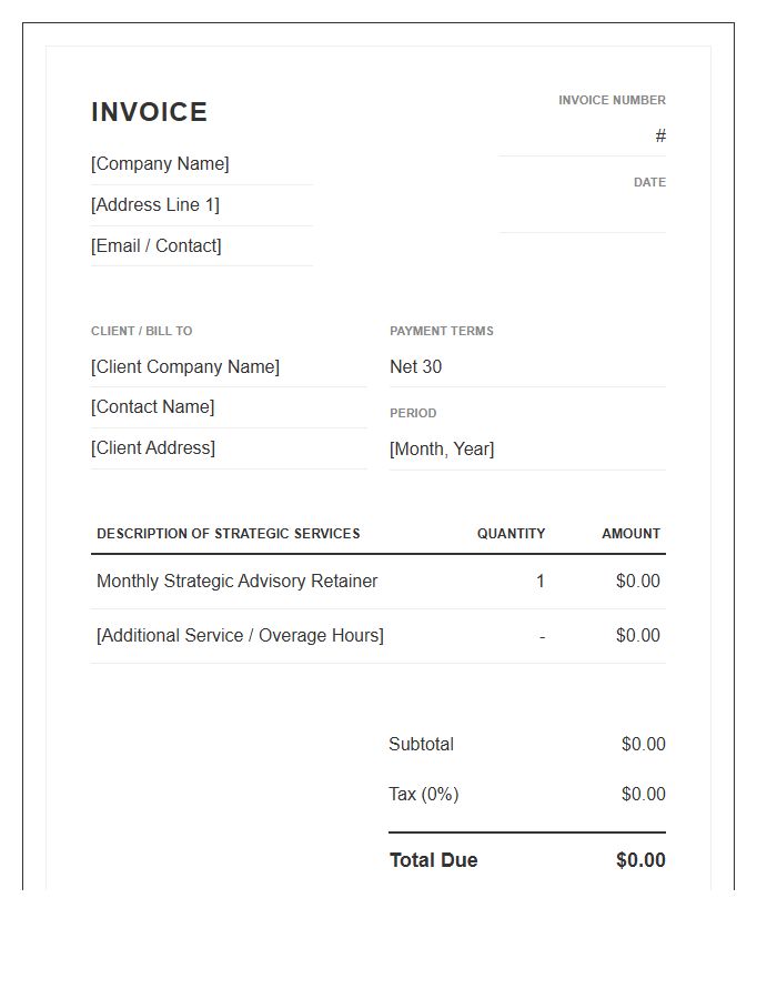 Strategic Advisory Monthly Retainer Invoice Template