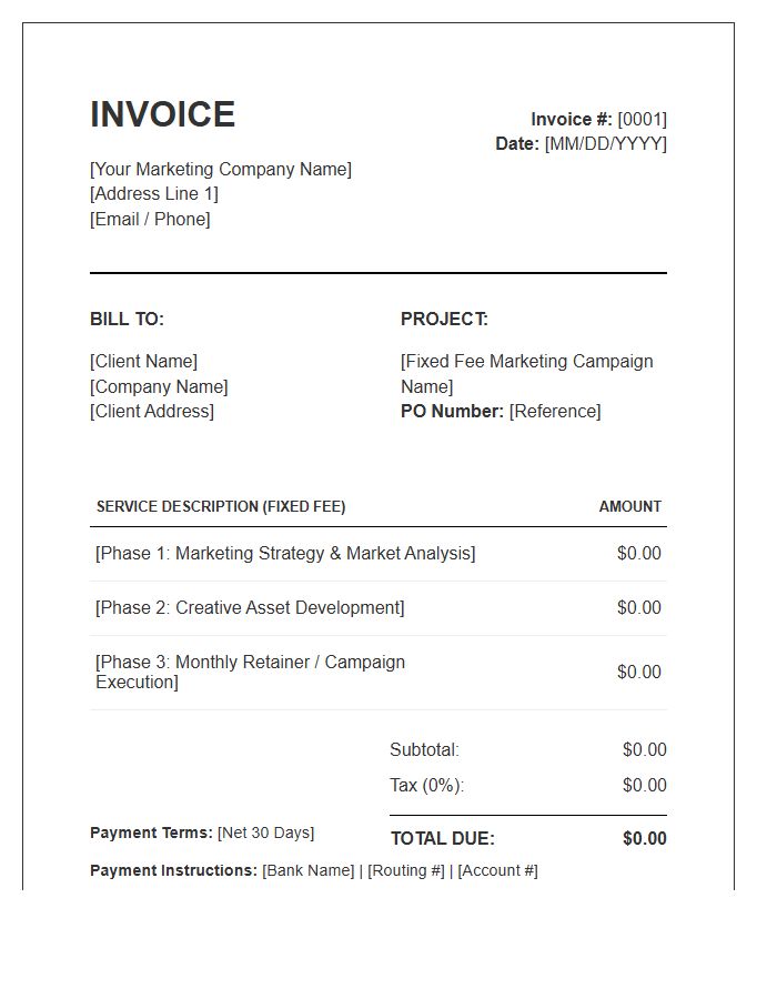 Fixed Fee Marketing Consulting Services Invoice Template