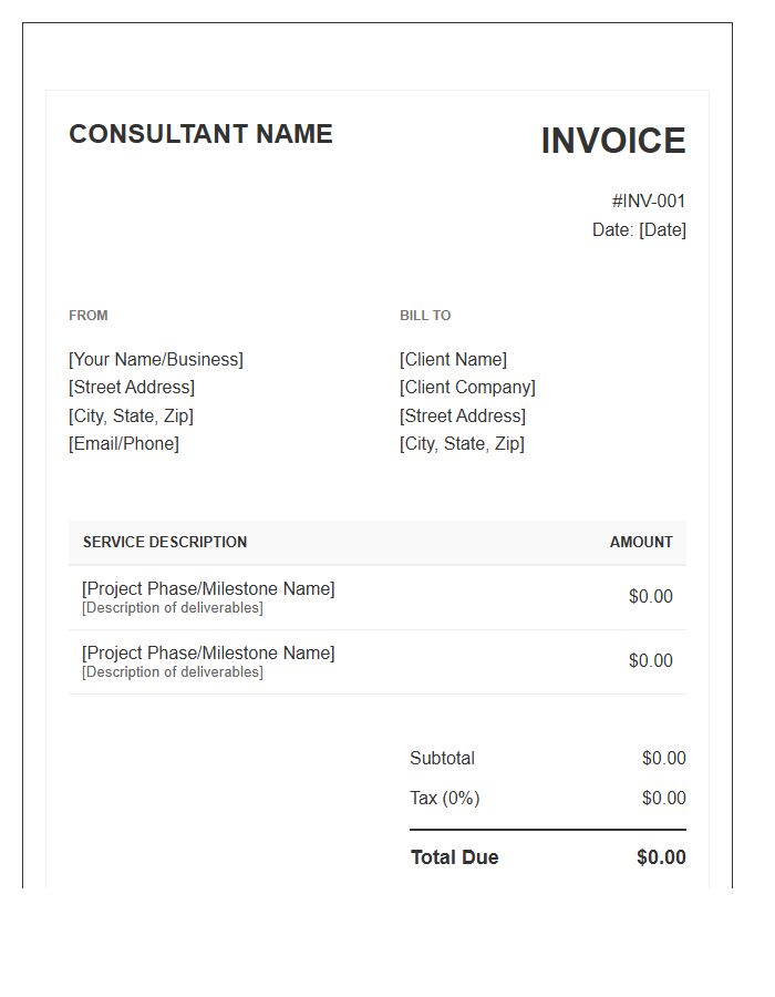 Fixed Price Business Consulting Invoice Template