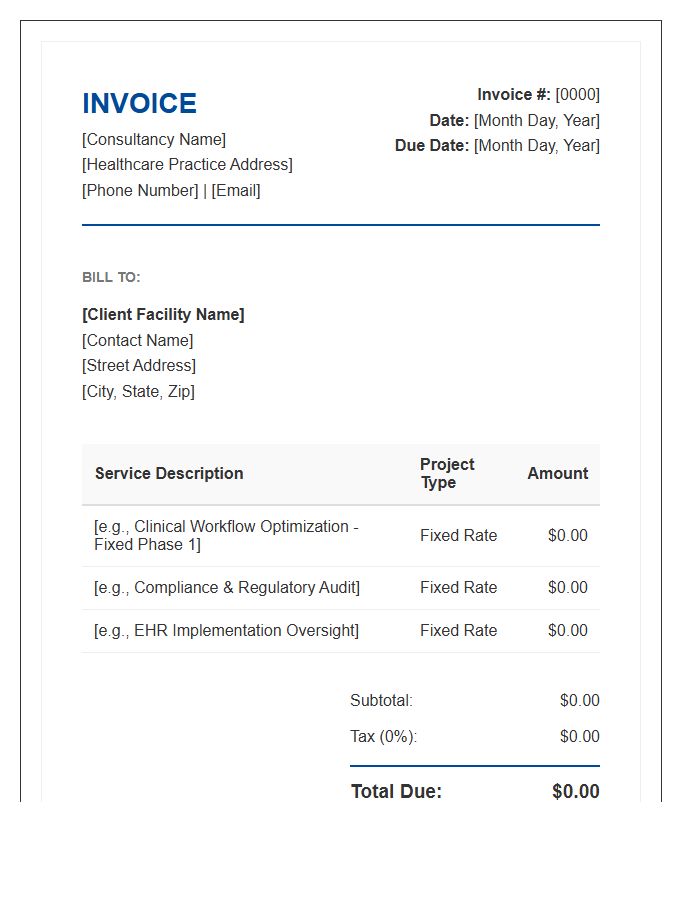 Fixed Rate Healthcare Consulting Invoice Template