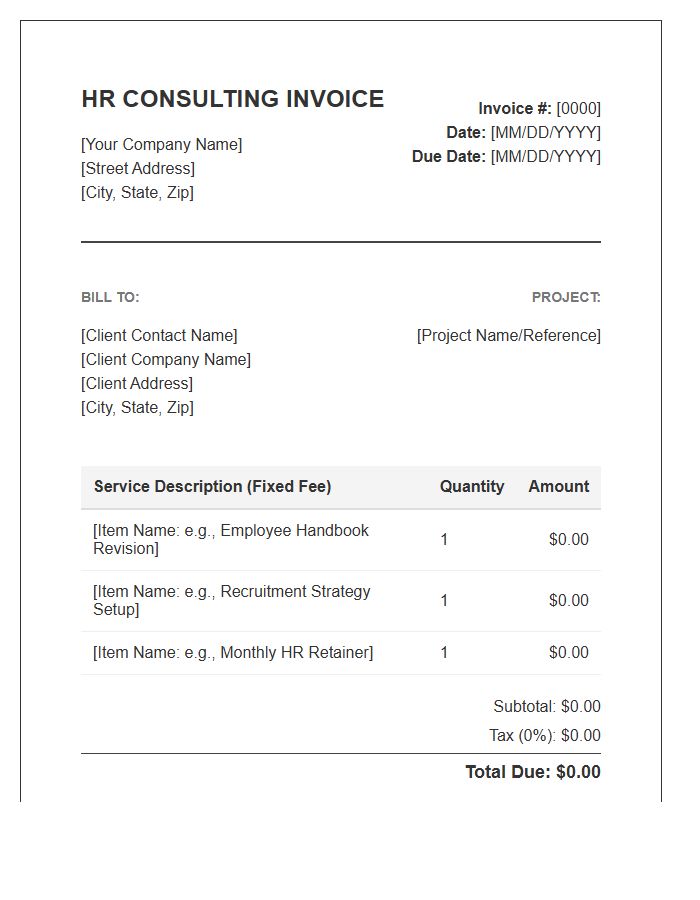 Human Resources Fixed Fee Consulting Invoice Template