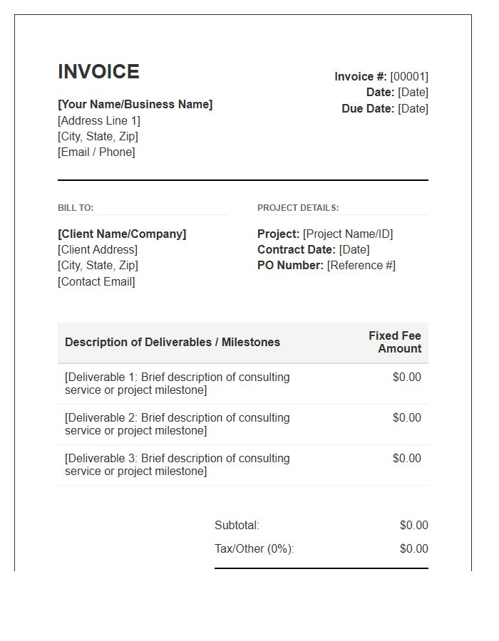 Independent Contractor Fixed Fee Consulting Invoice Template