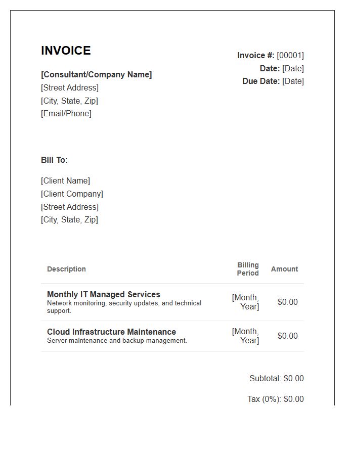 Monthly Fixed Fee IT Consulting Invoice Template