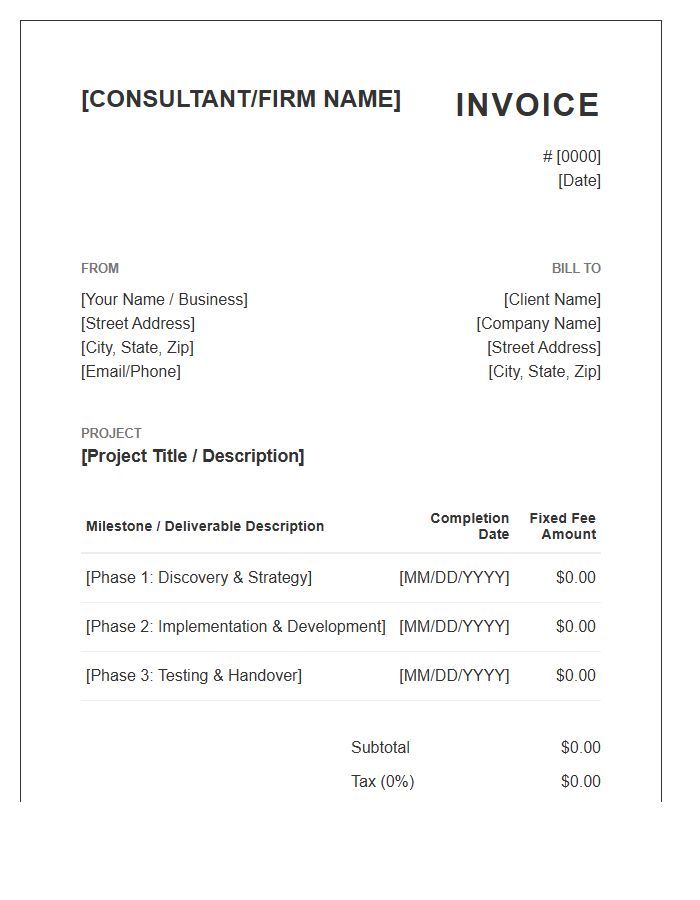 Project Based Fixed Fee Consulting Invoice Template