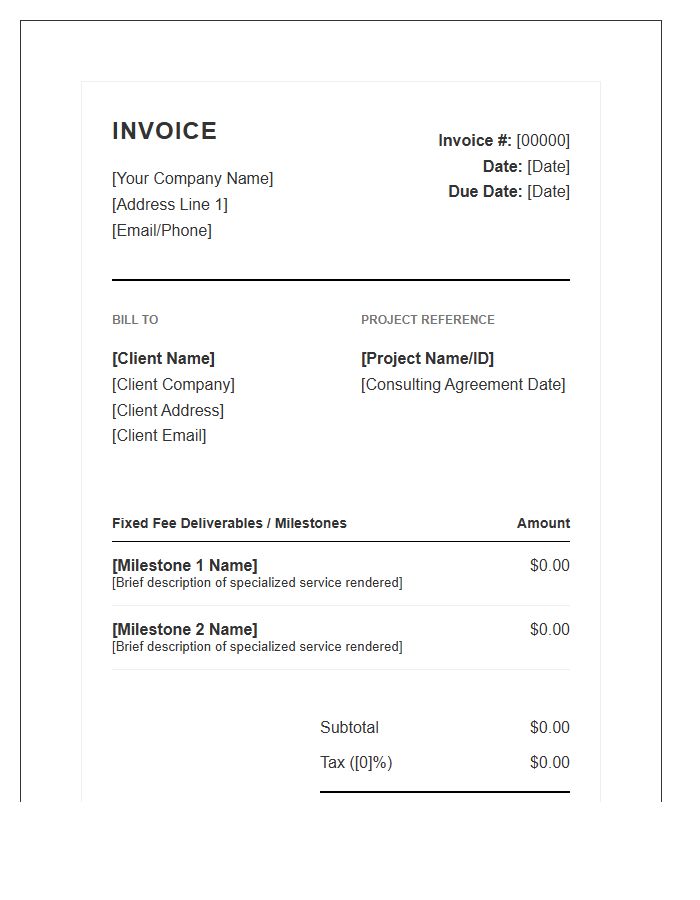 Specialized Fixed Fee Consulting Invoice Template