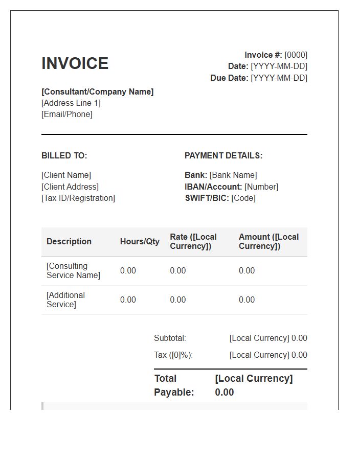 Foreign Currency Consulting Invoice Template