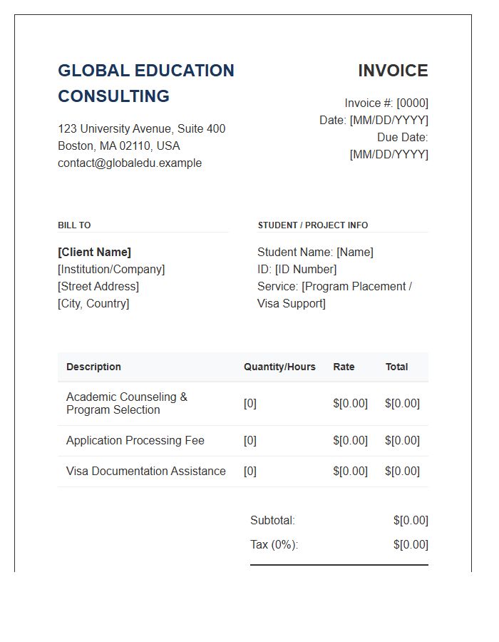 Global Education Consulting Invoice Template