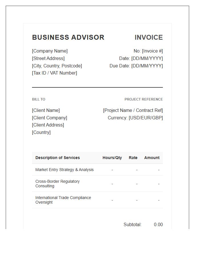 International Business Advisor Invoice Template