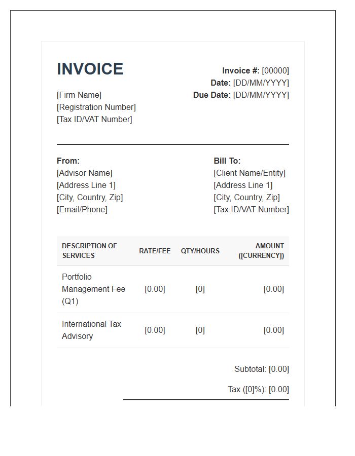 International Financial Advisor Invoice Template
