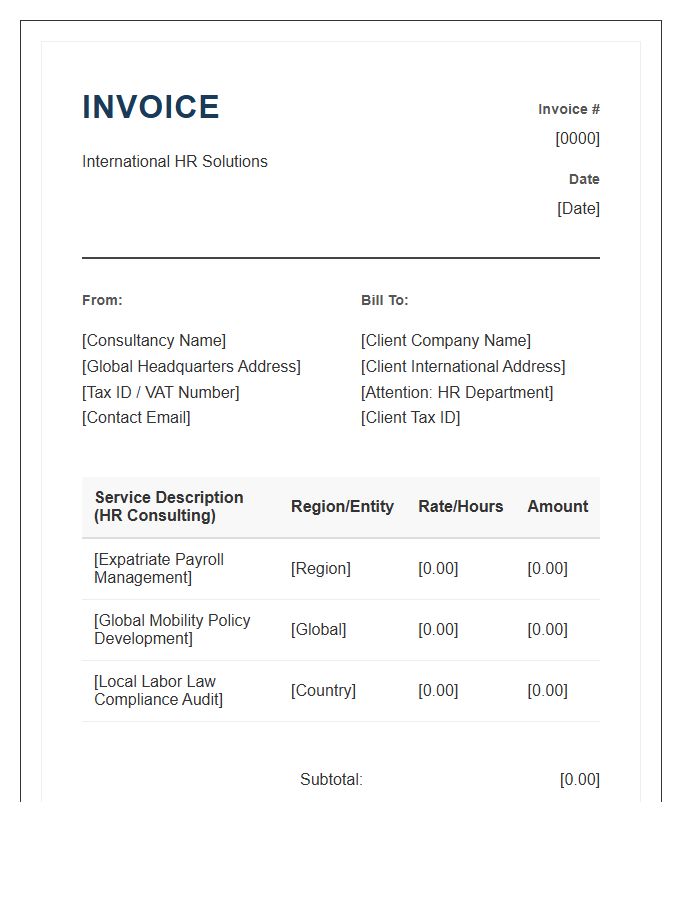International Human Resources Consulting Invoice Template