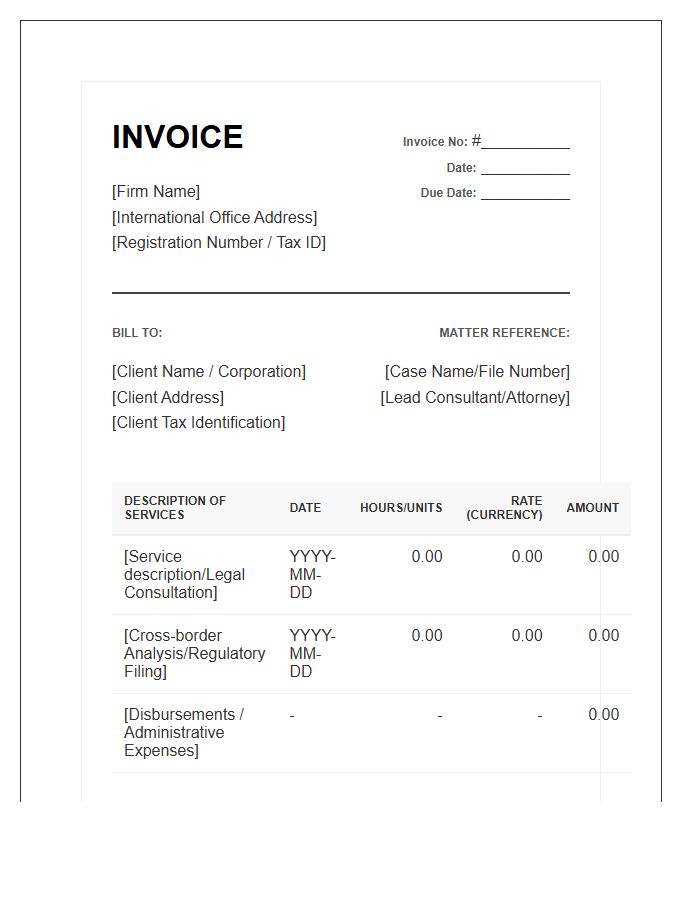 International Legal Consulting Invoice Template