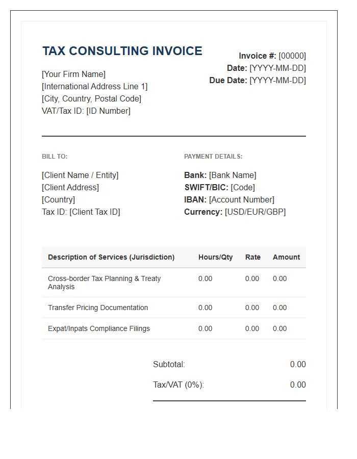 International Tax Consulting Invoice Template