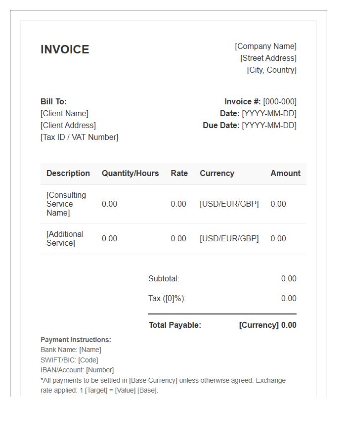 Multicurrency Consulting Service Invoice Template