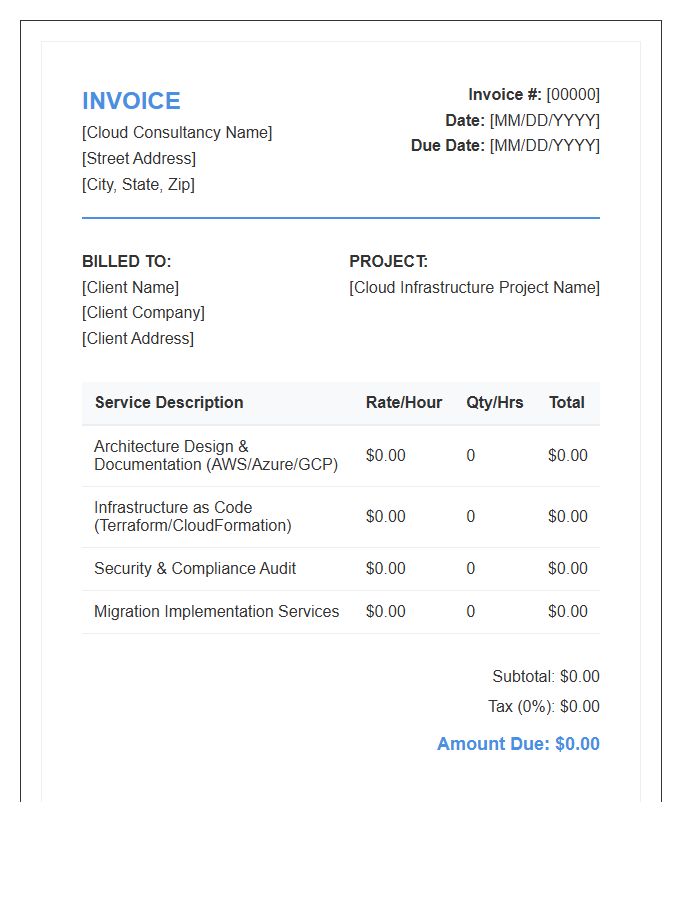 Cloud Architecture Services Invoice Template