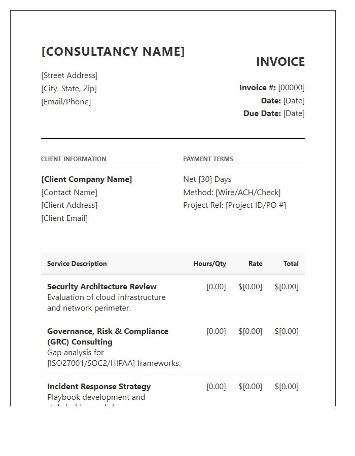 Cybersecurity Strategy Consulting Invoice Template