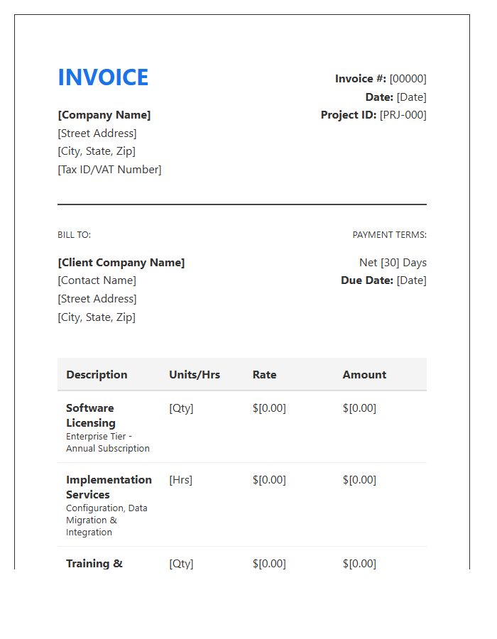 Enterprise Software Implementation Invoice Template