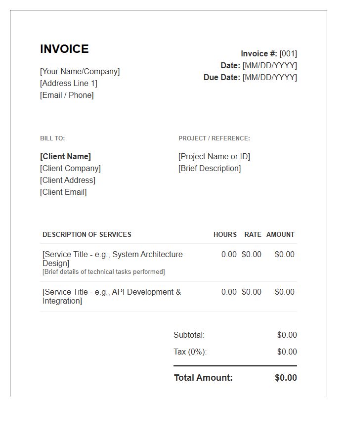 Hourly Rate Technical Consulting Invoice Template