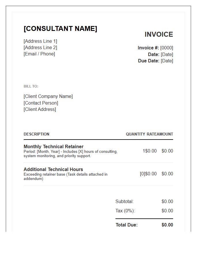 Monthly Retainer Technical Consulting Invoice Template