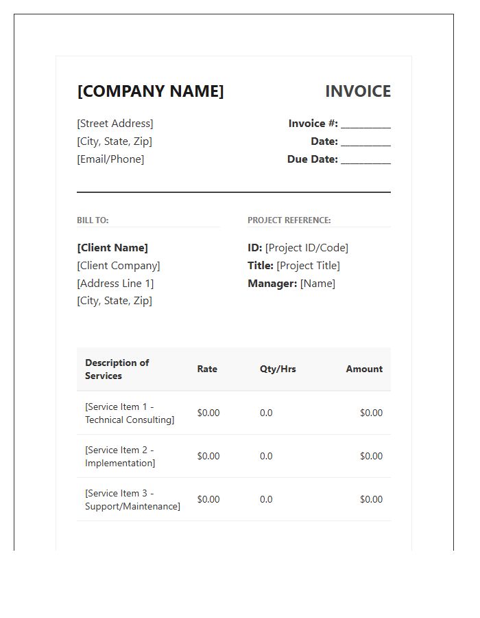 Professional Technical Services Billing Invoice Template