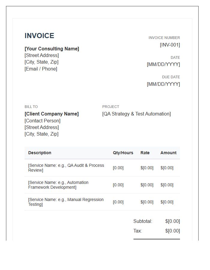 Quality Assurance Consulting Invoice Template