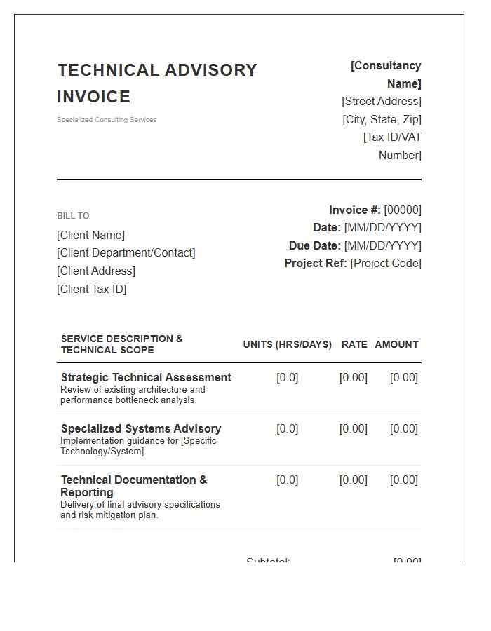 Specialized Technical Advisory Invoice Template