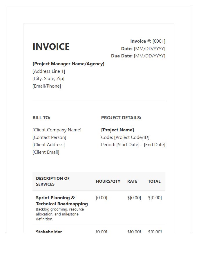 Technical Project Management Invoice Template