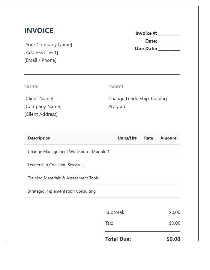 Change Leadership Training Invoice Template