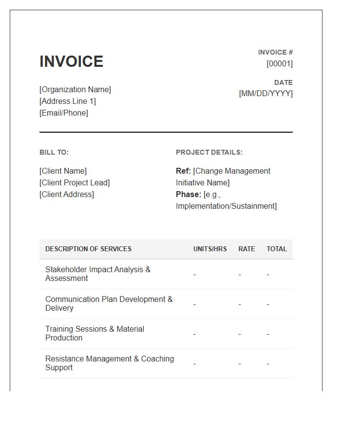 Change Management Implementation Invoice Template