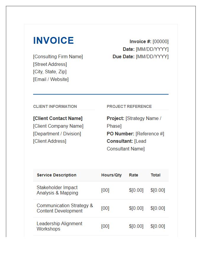 Change Management Strategy Consulting Invoice Template
