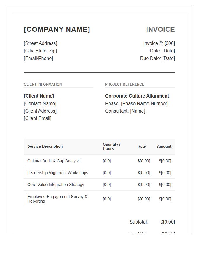 Corporate Culture Alignment Invoice Template