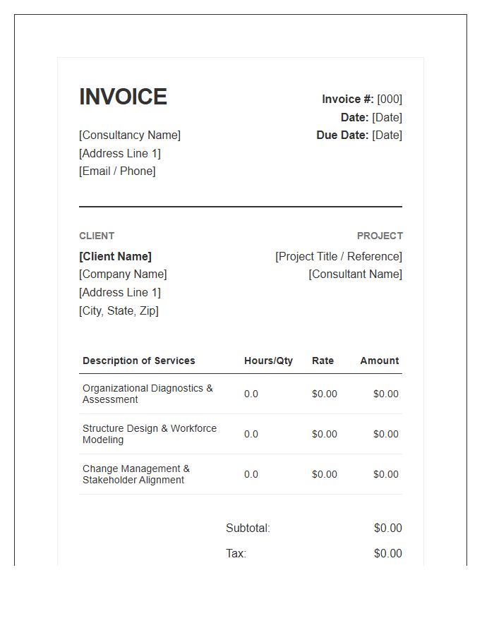Organizational Design Consulting Invoice Template