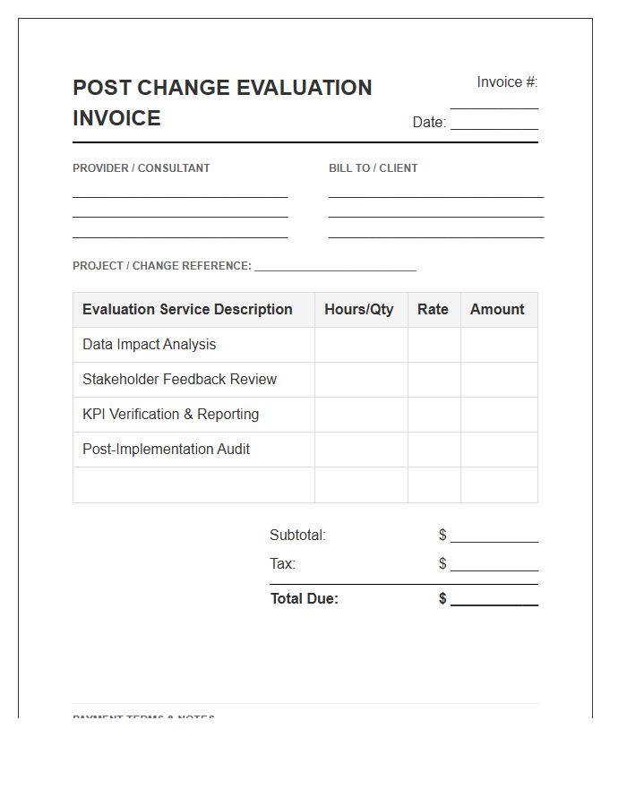 Post Change Evaluation Invoice Template