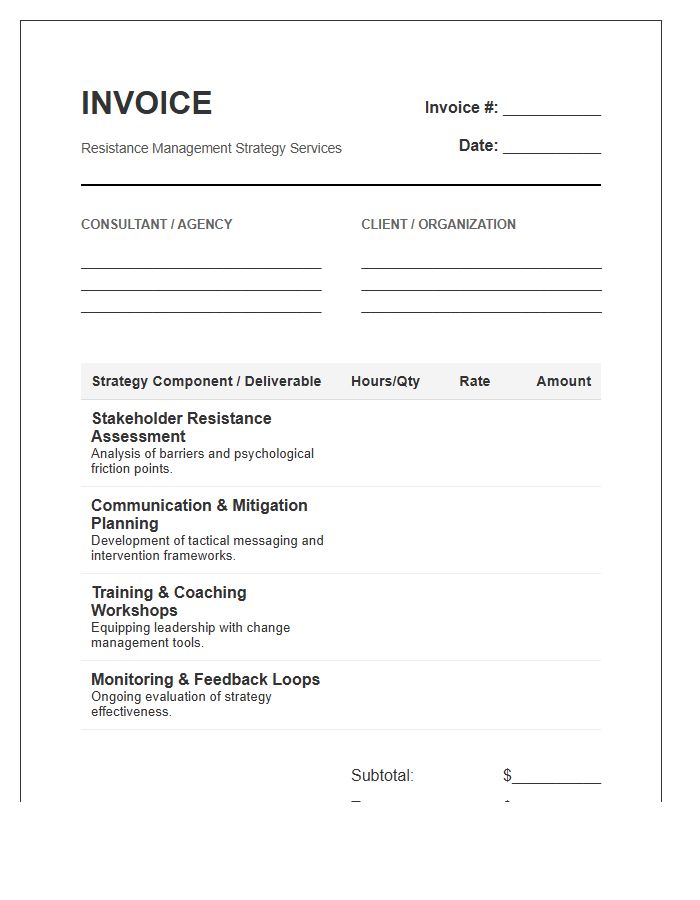 Resistance Management Strategy Invoice Template