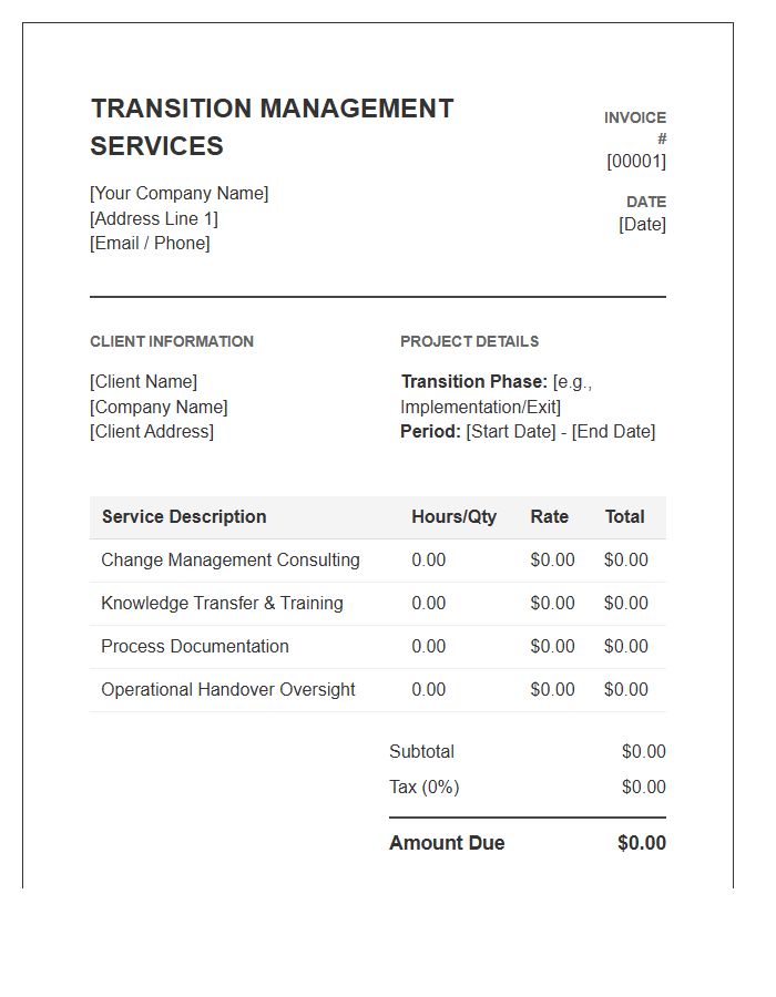 Transition Management Services Invoice Template