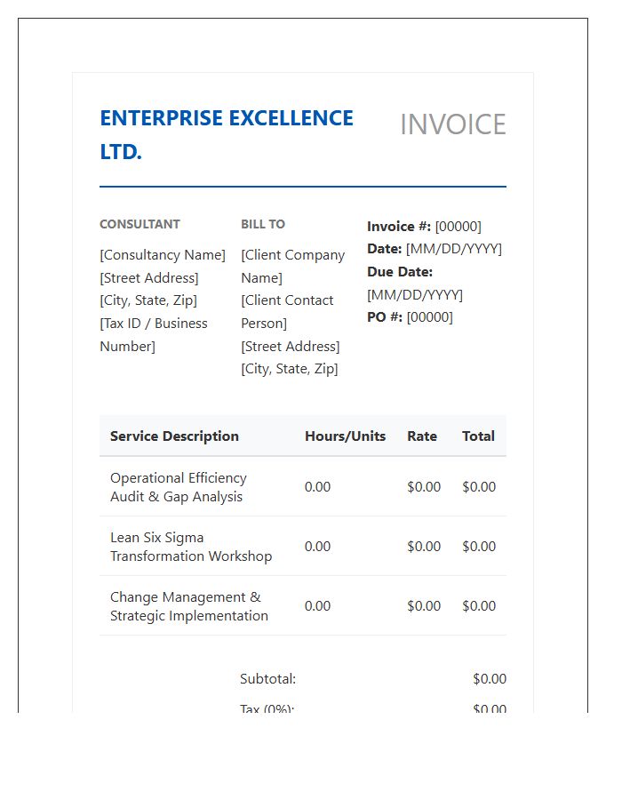 Enterprise Operational Excellence Consulting Invoice Template