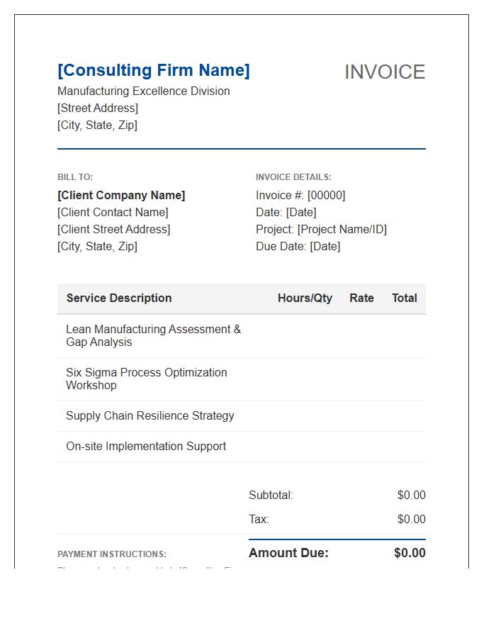 Manufacturing Excellence Consulting Invoice Template