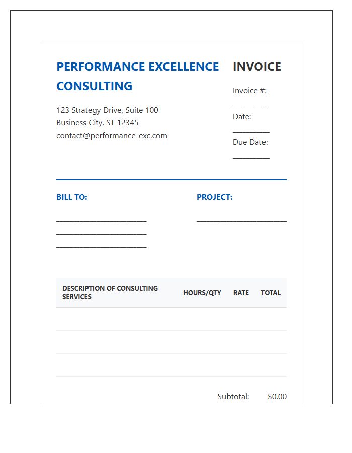 Performance Excellence Consulting Invoice Template