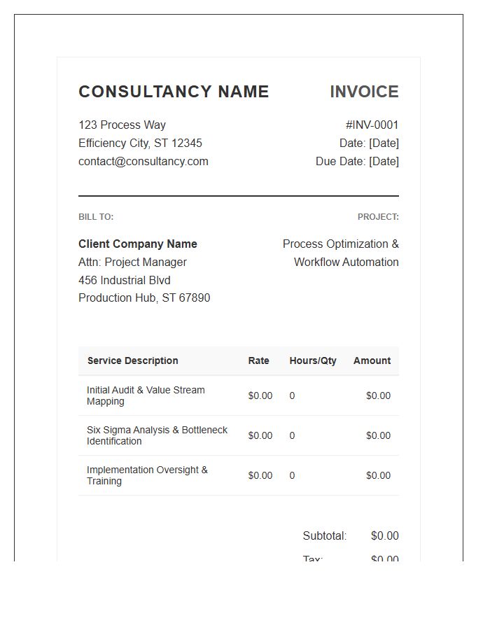 Process Improvement Consulting Invoice Template