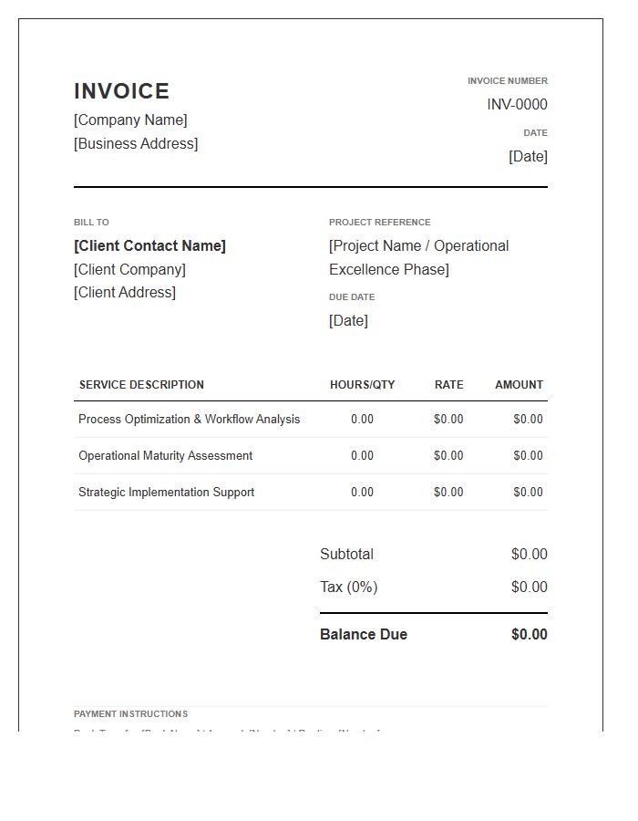Professional Services Operational Excellence Invoice Template