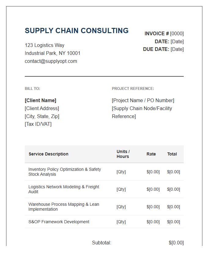 Supply Chain Optimization Consulting Invoice Template