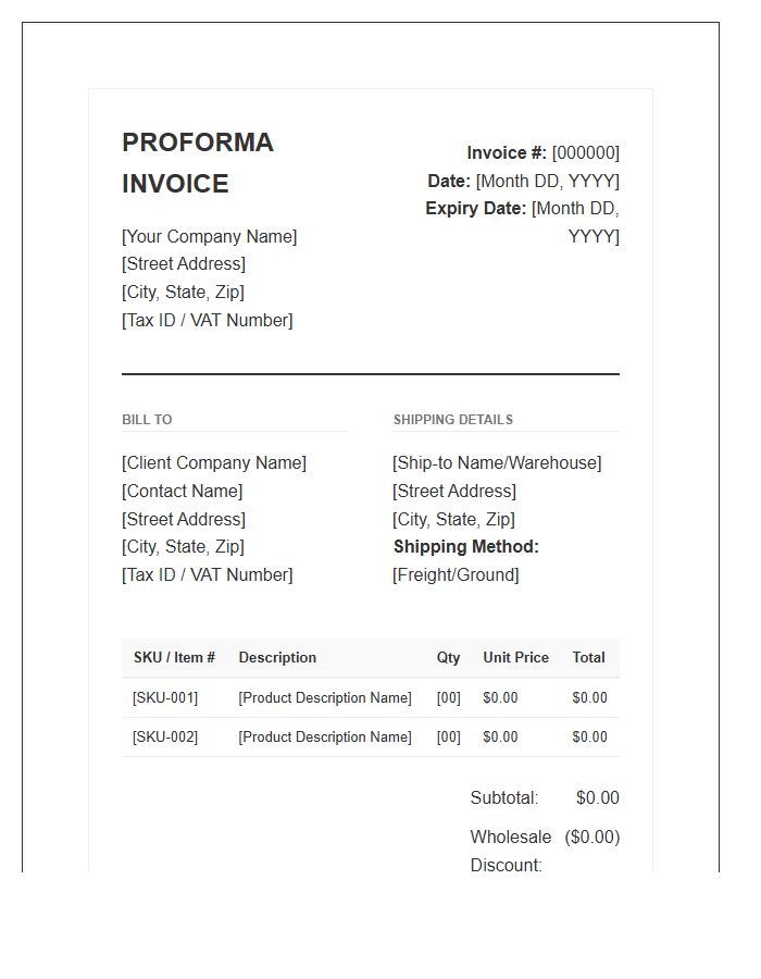Corporate Wholesale Order Proforma Invoice Template