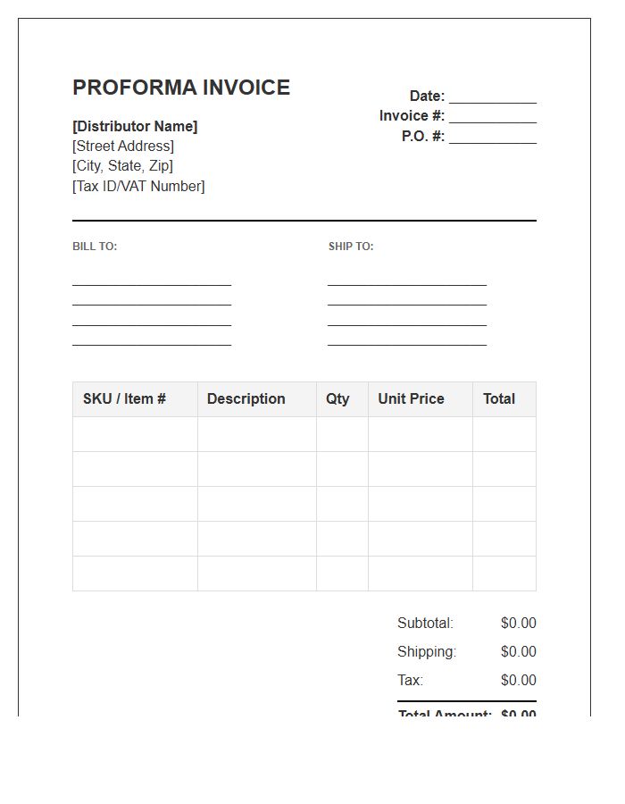 Distributor Wholesale Order Proforma Invoice Template